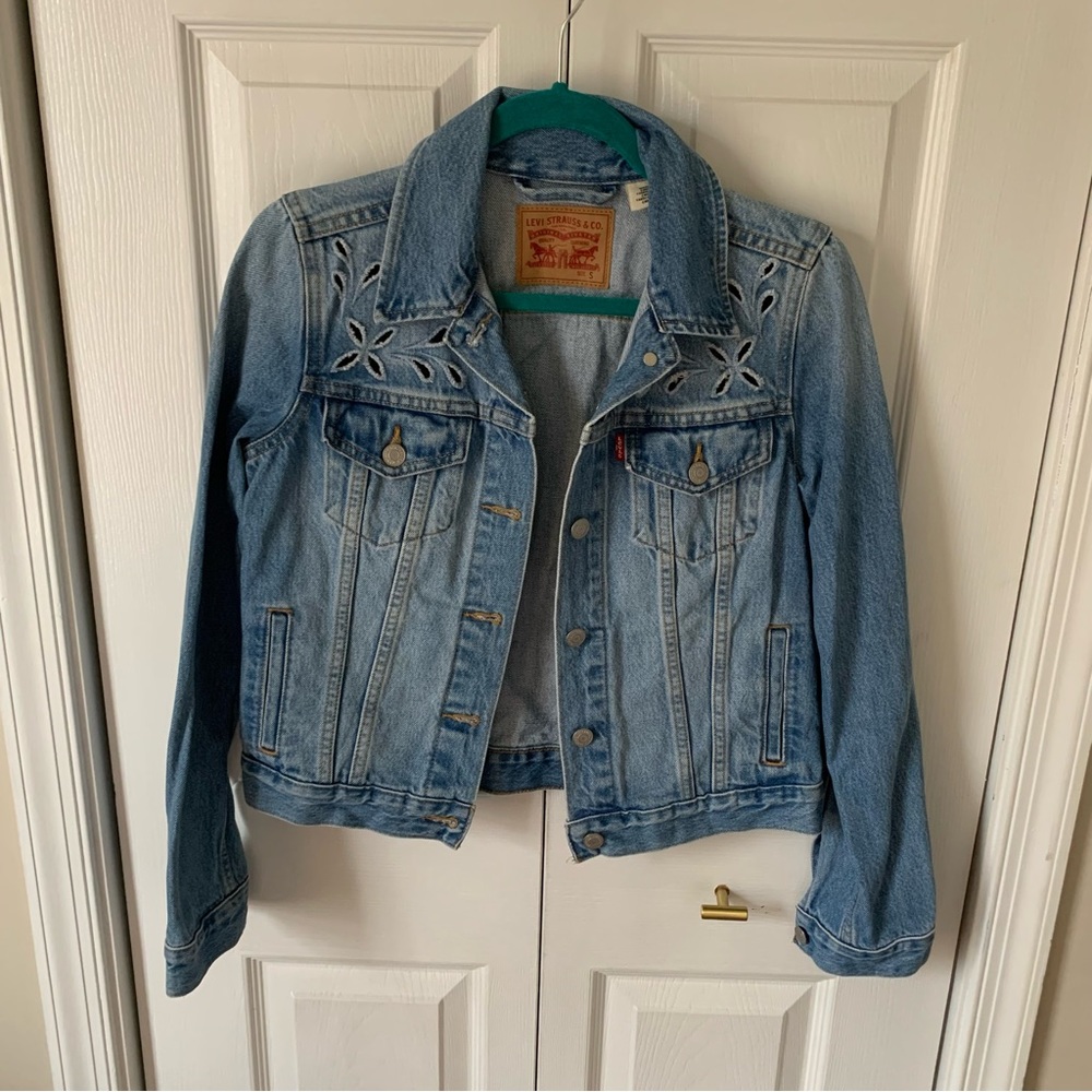 Levi’s Sz Small Cutout Denim Jacket Medium Blue wash